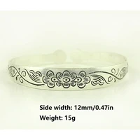 New Retro Cuff Bracelets Tibetan Silver Metal Carving Fish Elephant Flower Bangles Vintage Gypsy Jewelry Female Gifts - Image 5