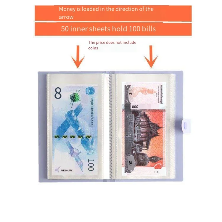 Money Collection Album Banknote album 100 bills collection 50 white inner leaf loose-leaf PU cover paper money collection album compact and portable