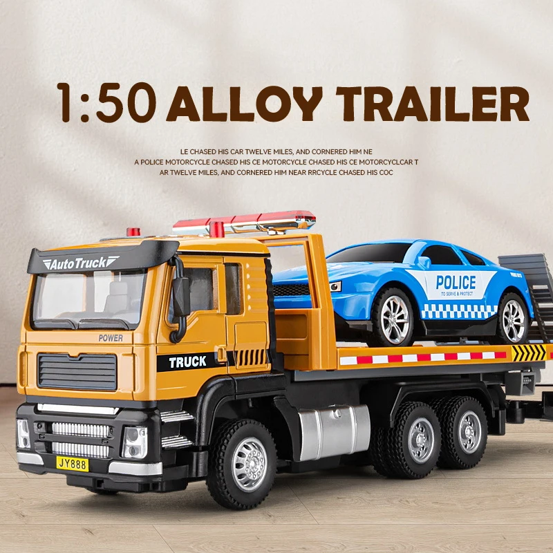 

Модель 1/50, спасательный планшетный автомобиль Dieast, Инженерная техника, спасательный прицеп, игрушка, Акустооптический миниатюрный подарок для мальчика