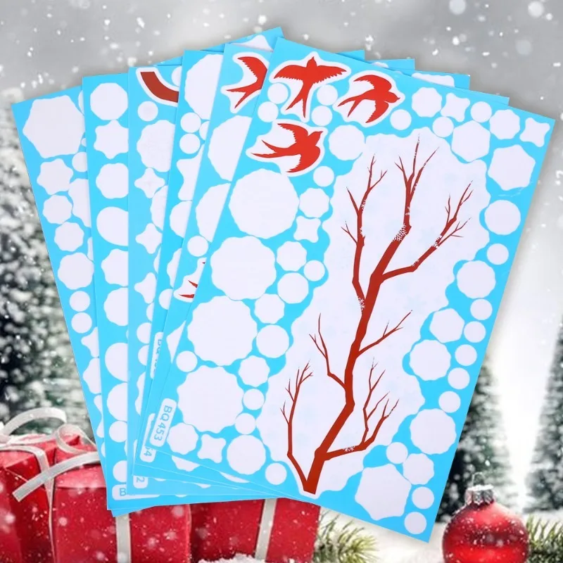 Christmas Window Stickers PVC Static Sticker Elk Snowflake Xmas Tree Glass Window Film for Shopping Mall Home Decoration Decal window stickers christmas stickers