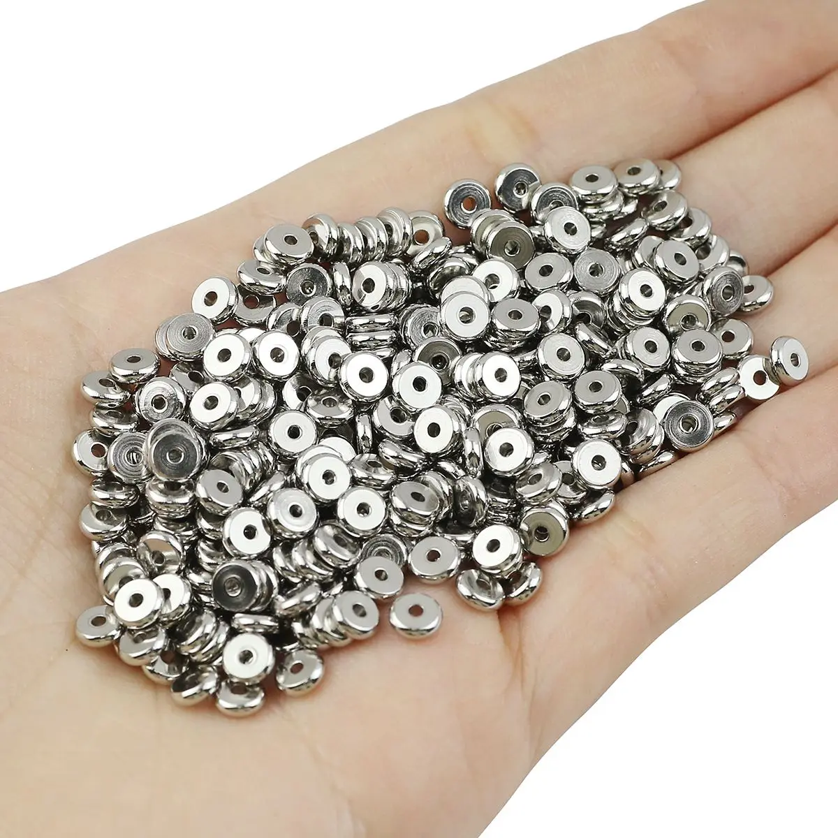 50PCs No Fade Stainless Steel Beads Flat Round Spacer Beads
