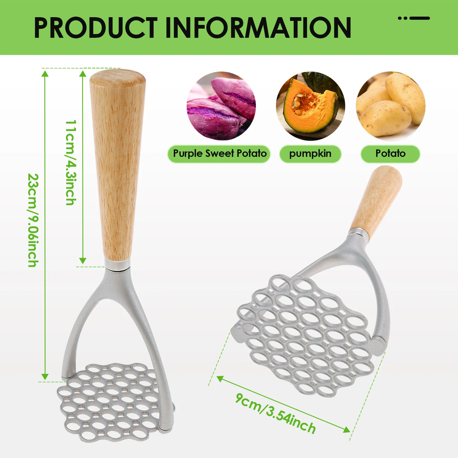Potato Masher, Food & Vegetable Ricer, Food Crusher for Mashed Potatoes, Jam, Vegetables or Fruit, Non-Stick Mashing Utensil