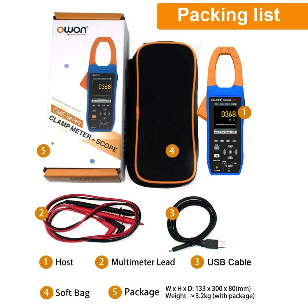 OWON 3 In 1 AC/DC Clamp Teter+Digital Oscilloscope CMS101 1000A CMS061 600A Bluetooth Recorder Function NCV Multifunction Meter