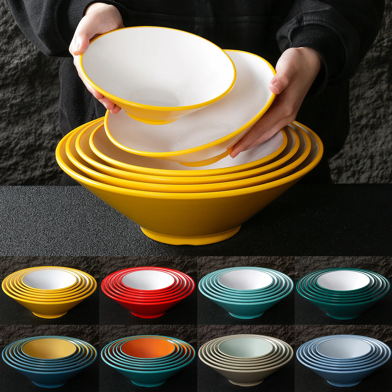 

Melamine Two-color Commercial Lamian Noodles Bowl Restaurant Special Tableware
