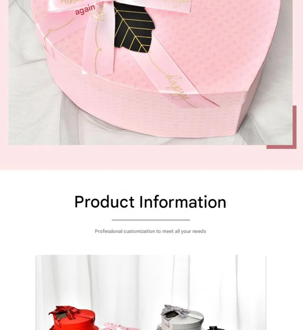 Neue Geschenkbox mit Schleife und Seidenband, rot, mit Deckel, Geschenkboxen, herzförmige Verpackung, Papierbox zum Valentinstag – Detail 4