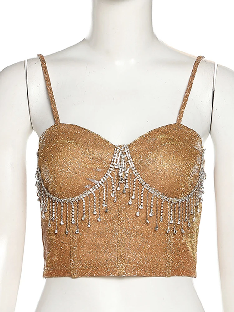 Sexy Bling Rhinestones Crop Top Solid Backless Straps Camisole Full Diamonds Sequins Cami Top For Women Party Club Clothing target camisole