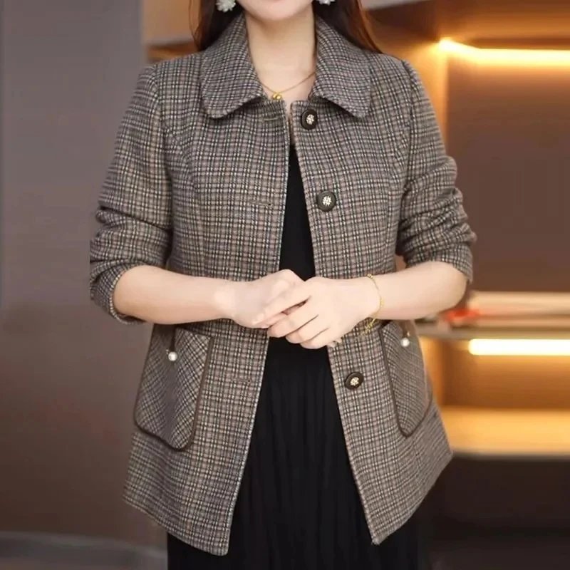

Женское Короткое шерстяное пальто, Элегантный Повседневный шерстяной пиджак с длинным рукавом в Корейском стиле, весна-осень 2024