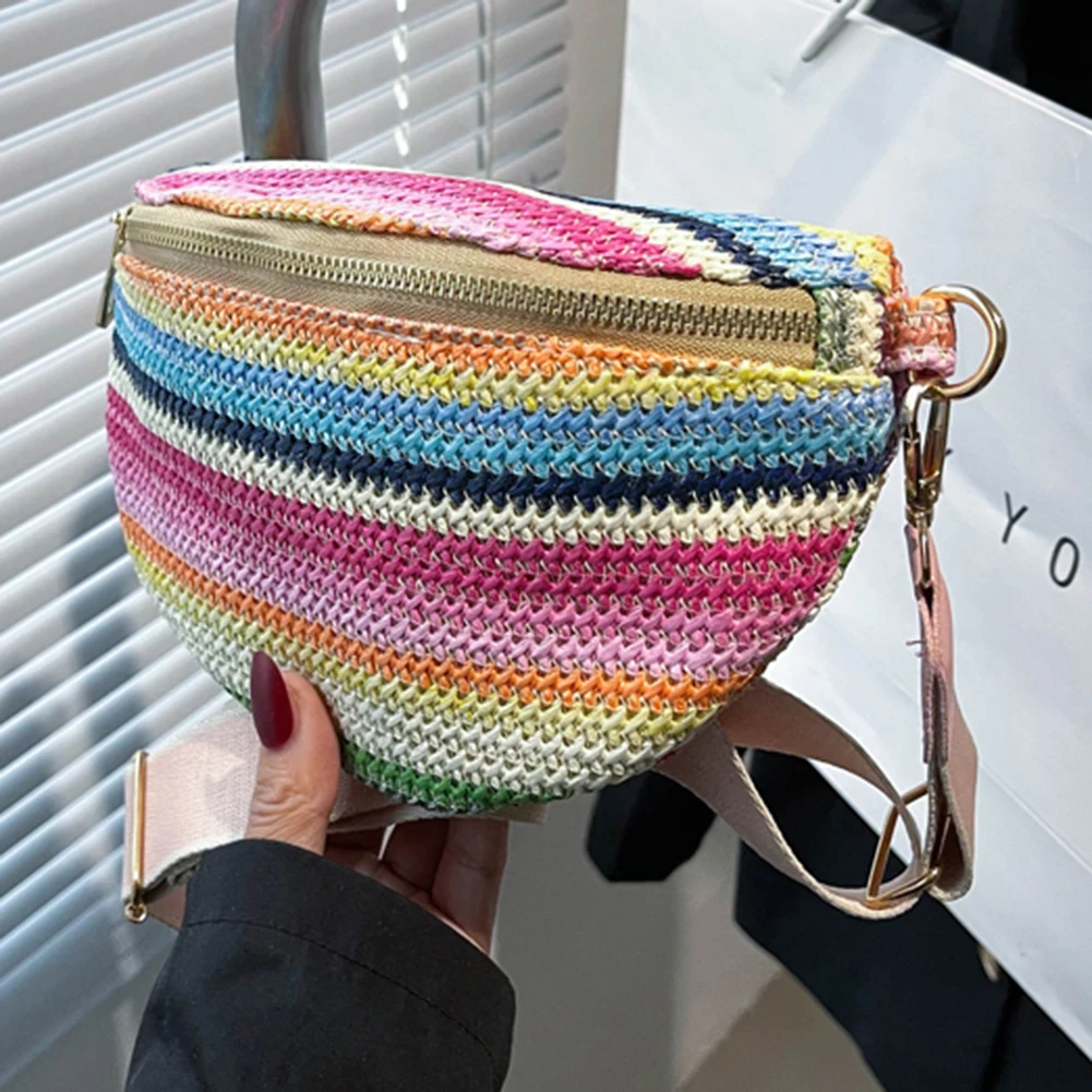 Rainbow Striped Fanny Pack Bum Bag Fashion Female Sling Waist Pack Casual Adjustable Strap Simple Portable for Weekend Vacation