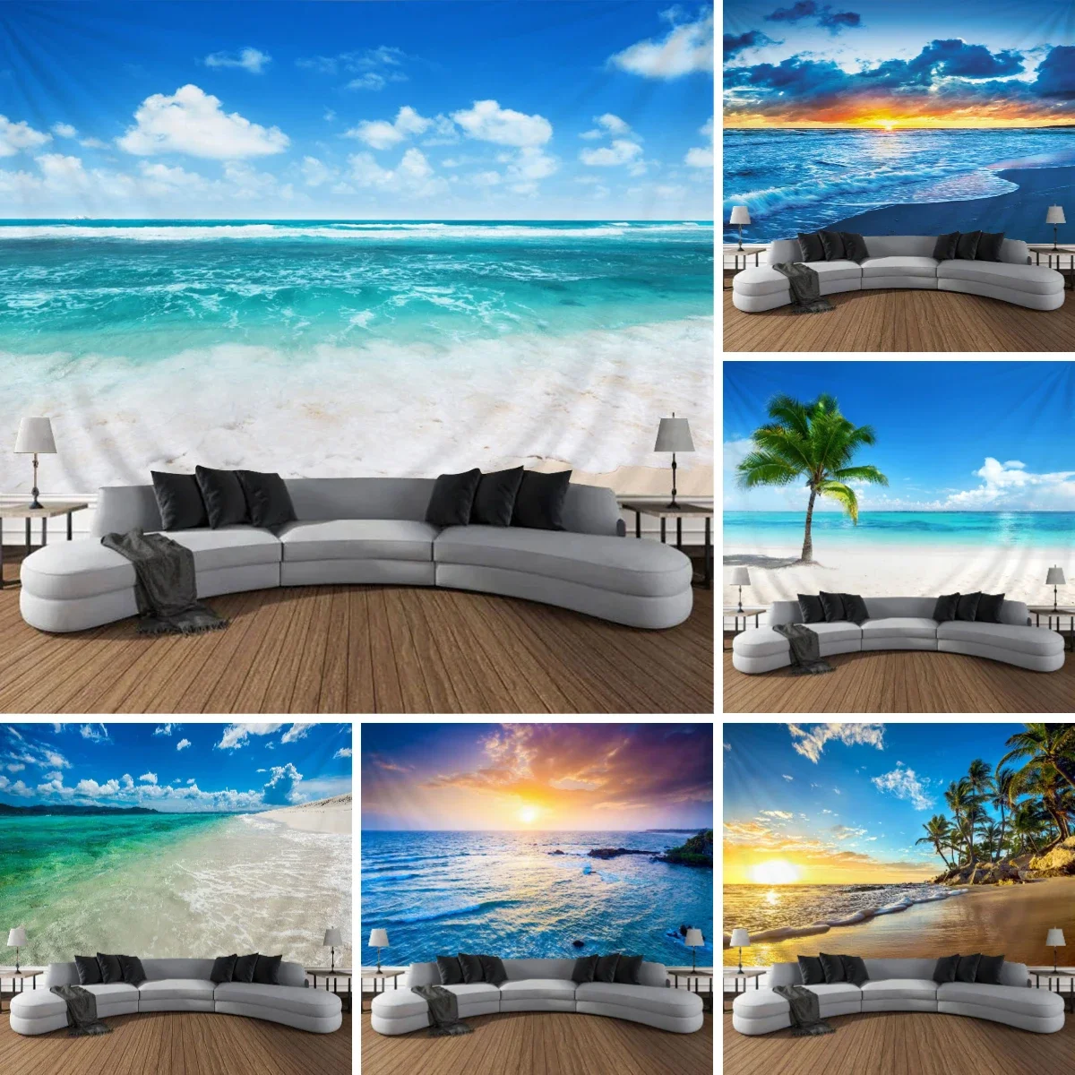 

Ocean Beach Outdoor Scenery Tapestry Seaside Sunset Wall Hanging Large Beautiful Dormitory Indoor Bedroom Wall Decoration Mural