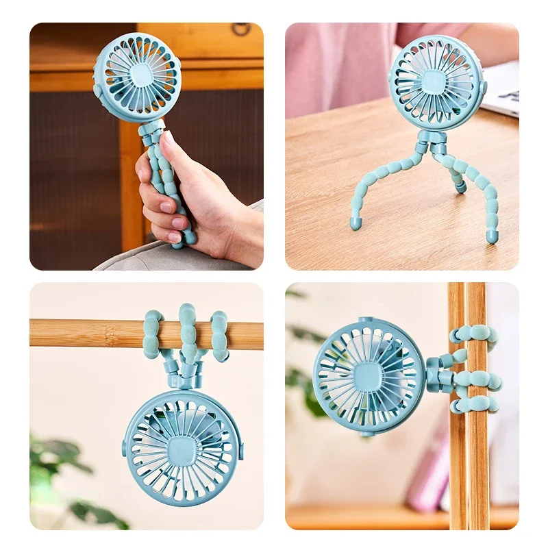 3 Speeds Stroller Fans for Baby Pram Summer Portable Outdoor Fan Clip on Cart USB Rechargeable Kids Mini Handheld Electric Fan - 4