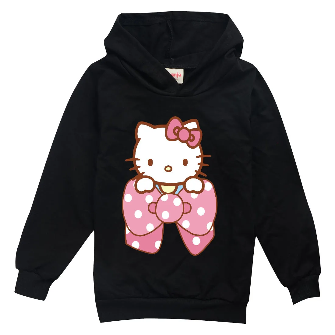 Hello Kitty nueva ropa para niños de algodón puro Color sólido estampado de dibujos animados Sudadera con capucha niñas moda Tops de manga larga para niños