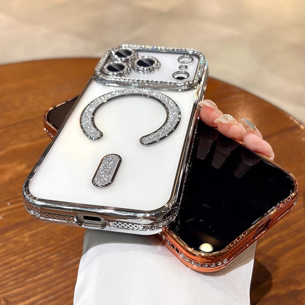 Glitter Rhinestone Diamond Magnetic Phone Case with Magsafe Compatibility