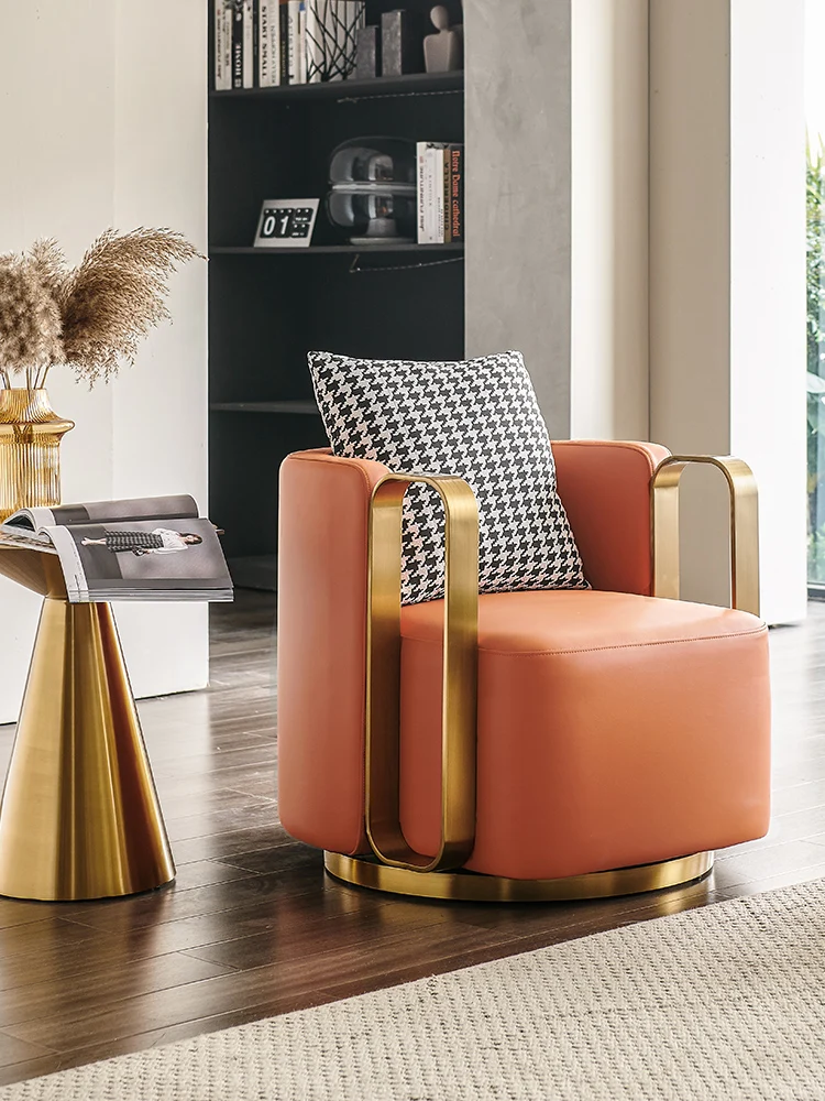 

Luxury single sofa chair Nordic living room rotatable tiger chair Lazy modern simple leather chair