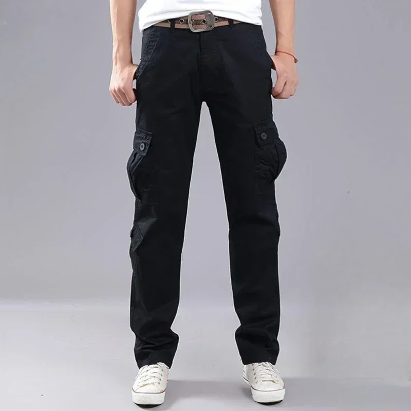 thumbnail image 1 of Pantalones cargo para hombre, ropa de trabajo, pantalones para exteriores, multibolsillos, para senderismo en invierno, multibolsillos, coreanos, forrados con vellón, moda, holgados, 1 of 5