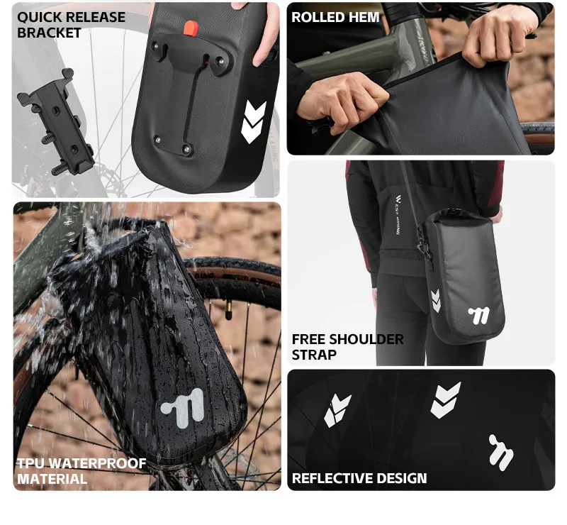 WEST BIKING Fahrrad-Vorderradgabel-Tasche 5,5L Vollständig Wasserdicht Schnellverschluss Fahrradtasche Radfahrer-Aufbewahrungstasche MTB Rennrad Zubehör – Detail 3