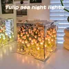 Romantic Tulip Mirror LED Night Light DIY Pink Blue Purple Atmosphere Light Acrylic Square Shape for Home Bedroom Party Decor 4