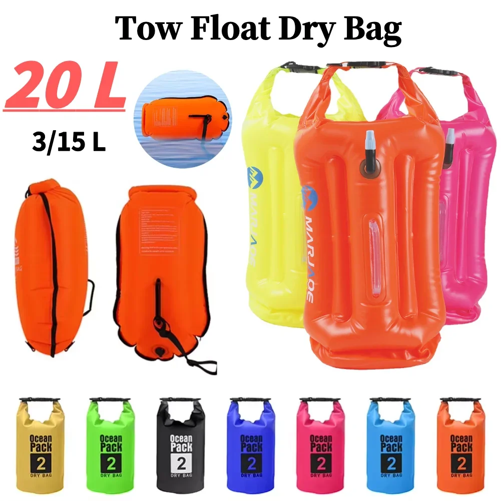 20L Tow Float Dry Bag with Storage Room Inflatable Waterproof Bag Float Swim Safety Swim Buoy for Boating Fishing Camping