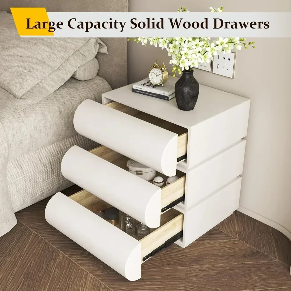 Nightstand with 3 Solid Drawers Leather Bedside Table for Bedroom Wood Nightstand 5
