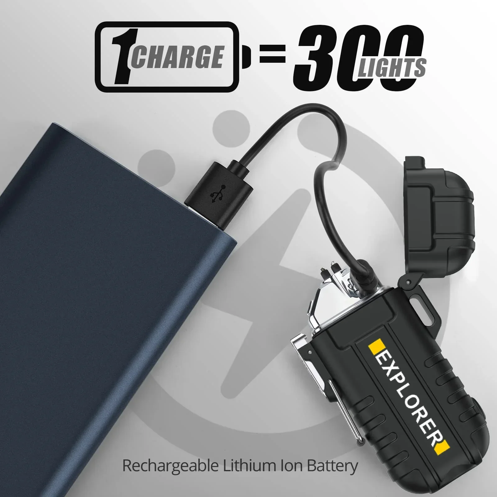 Bbq Lighter Cigarette Lighter Electric Arc Igniter Outdoor USB Waterproof Plasma Lighter with Flashlight, Windproof Arc Lighter with Lanyard, Smoking Accessories