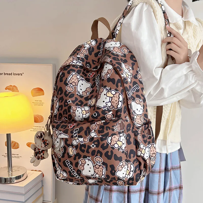 Hello-Kitty-Leopard-Print-Backpack-Kawaii-Anime-Sanrio-Creative-Girls ...