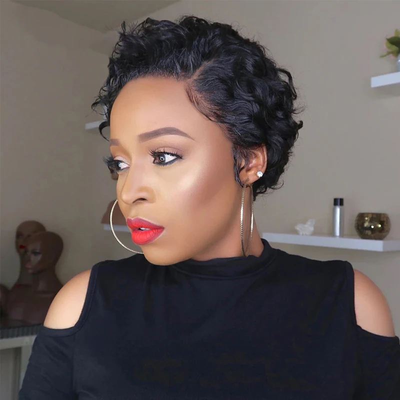 Human Hair Lace Frontal Short Bob Wig Pixie Cut Wig Curly Human Hair Wigs For Women 13*4*1 Lace Front Transparent Deep Wave Lace