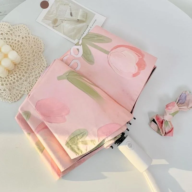 Tulip Umbrella Fully Automatic Sun Umbrella Rain or Shine Umbrella Anti-UV Girls High-Value Umbrella