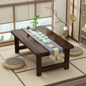 Solid Wood Folding Coffee Table Japanese Tatami Style Side Desk 60-100cm Compact Low Table for Living Room Bedroom Floor Sitting