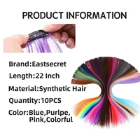 Extensions de cheveux synthétiques colorées de 22 pouces, longues et droites, arc-en-ciel, pour femmes, enfants et filles, violet, rose, bleu 3