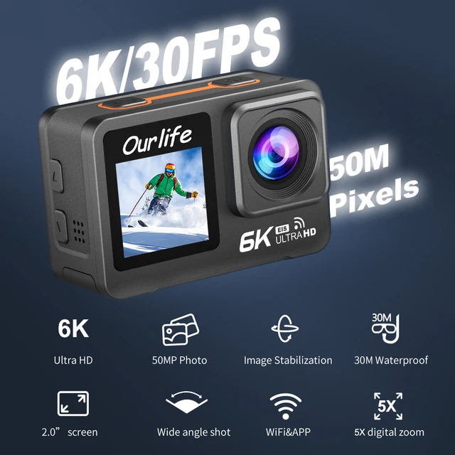 Action Camera 6K 5K 4K60FPS 170° Wide Angle  30M Waterproof Dual Screen Sport Camera EIS Bicycle Helmet Motorcycles Action Cam 1