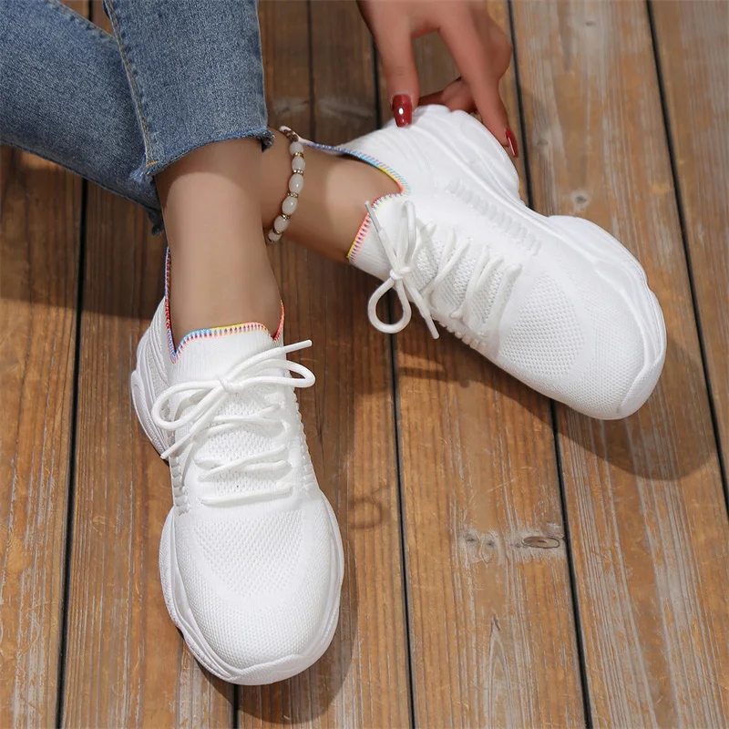 Mesh Breathable Women Casual Sneakers Lace-up Vulcanized Shoes Ladies Platform Sneakers Female Shoes Plus Size Zapatos De Mujer
