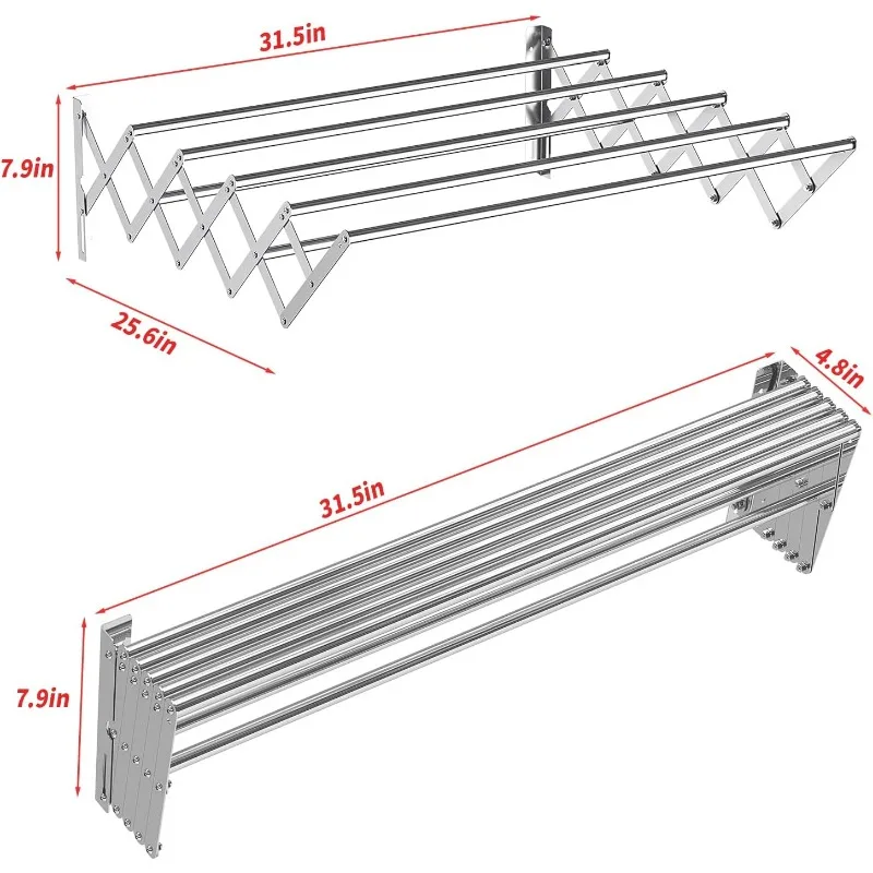 Wall Mounted Clothes Drying Rack,Stainless Steel Foldable Drying Rack for Laundry Room/Bathroom Tower，Easy