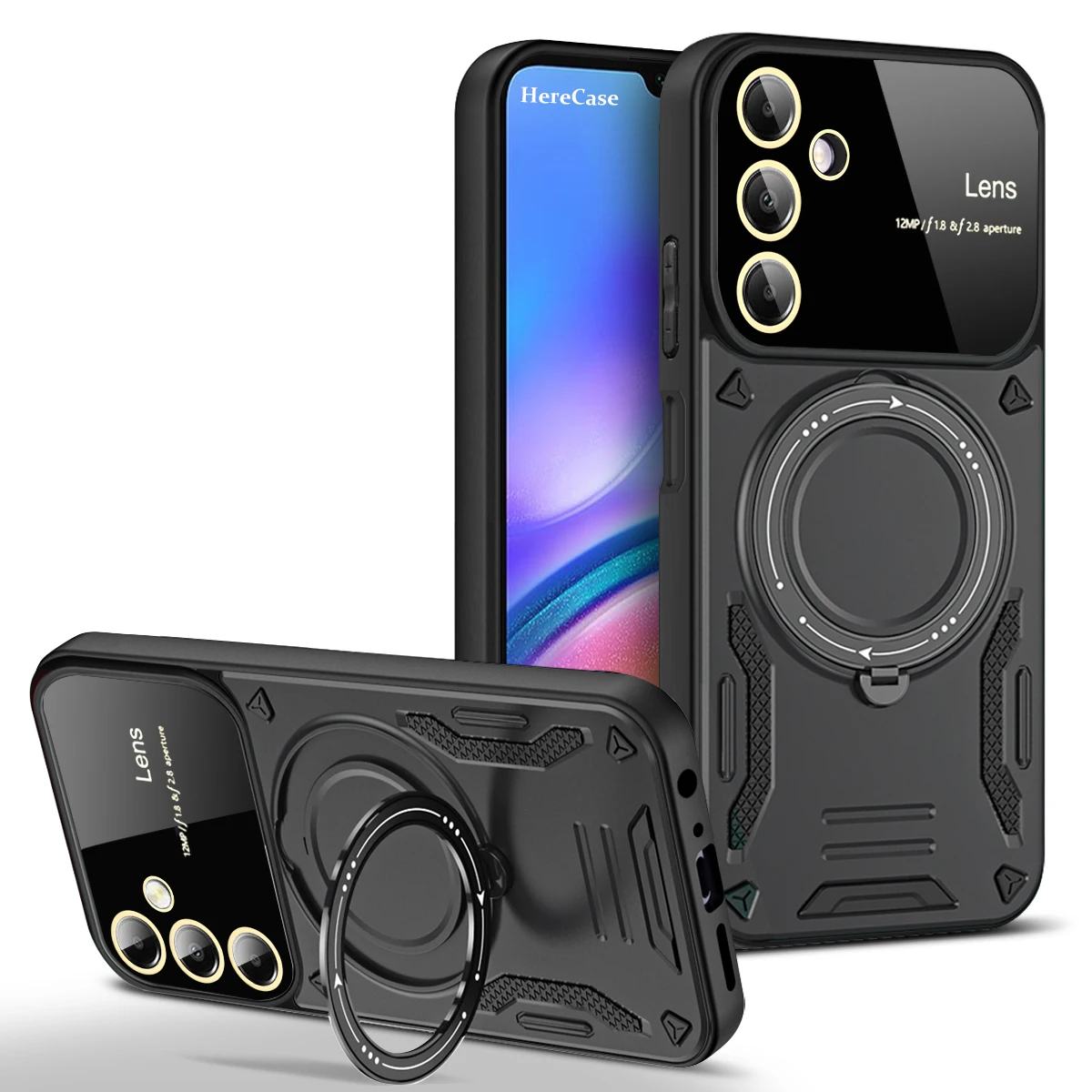 Luxury Armor Wireless Charging Case with Magnetic Ring Bracket and Bumper Cover