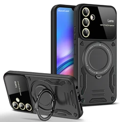 Luxury Armor Wireless Charging Case with Magnetic Ring Bracket and Bumper Cover - samsung A16 (Black)