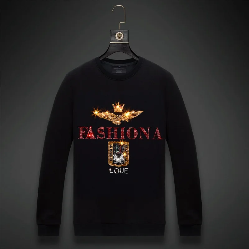 

2023 Men Pilot Rhinestones Hoodie Sweatshirt Fashion Streetwear Full Pullover Hoodie Black O Neck Cotton Mens Autumn Clothes 6XL
