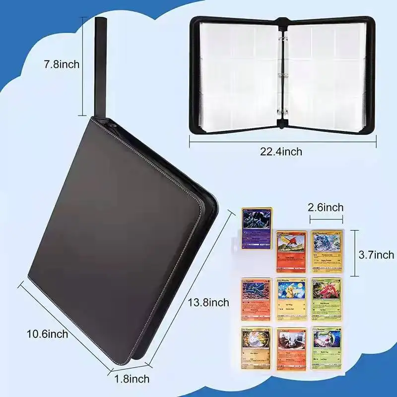 Leather Anime Trading Card Holder 4-Grid Zipper Game Card Collections Pack Baseball Card Storge Bag For Storage 400 Cards Holded 3