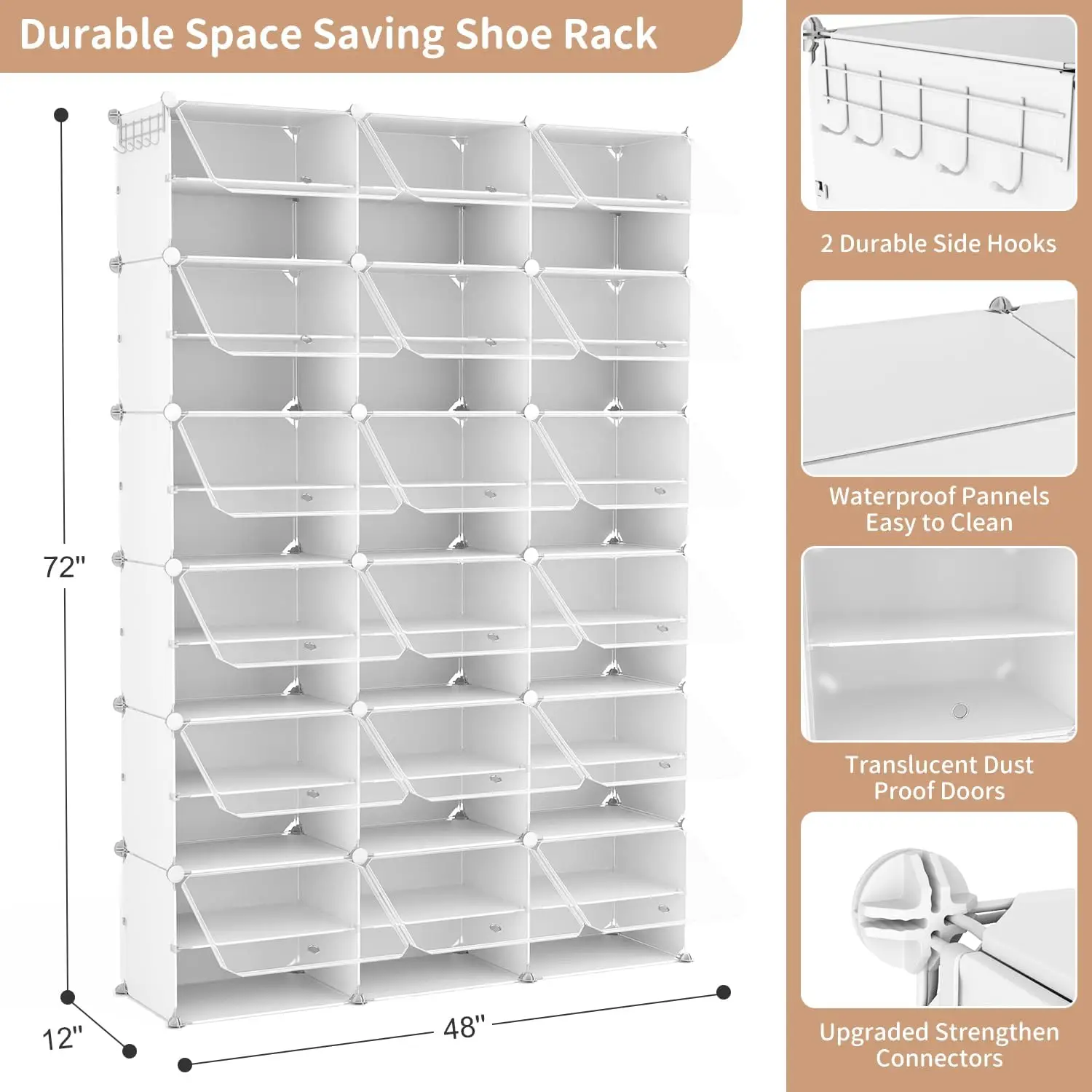 Portable Shoe Rack Organizer with Door, White Shoe Storage