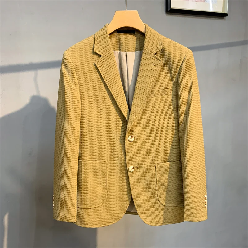 British Style Striped Casual Suit Jackets Mens Waffle Slim Fit Business Blazers Coat Homme Formal Social Prom Tuxedo 4XL-M men suits jackets