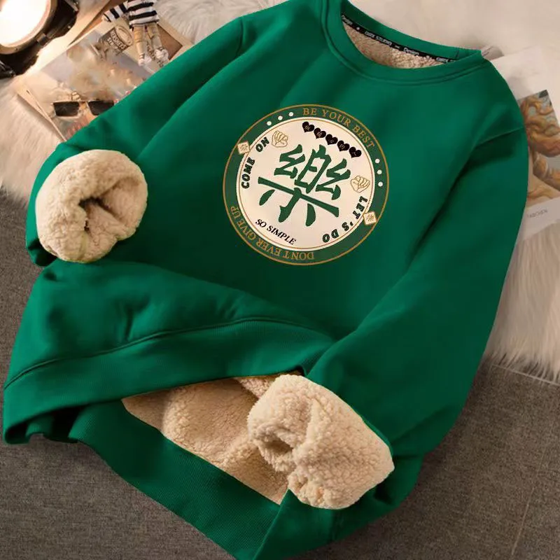 

Новинка осенне-зимнее плотное теплое пальто бархатный кашемировый пуловер с китайскими иероглифами повседневные топы женские свободные с длинным рукавом китайский элемент