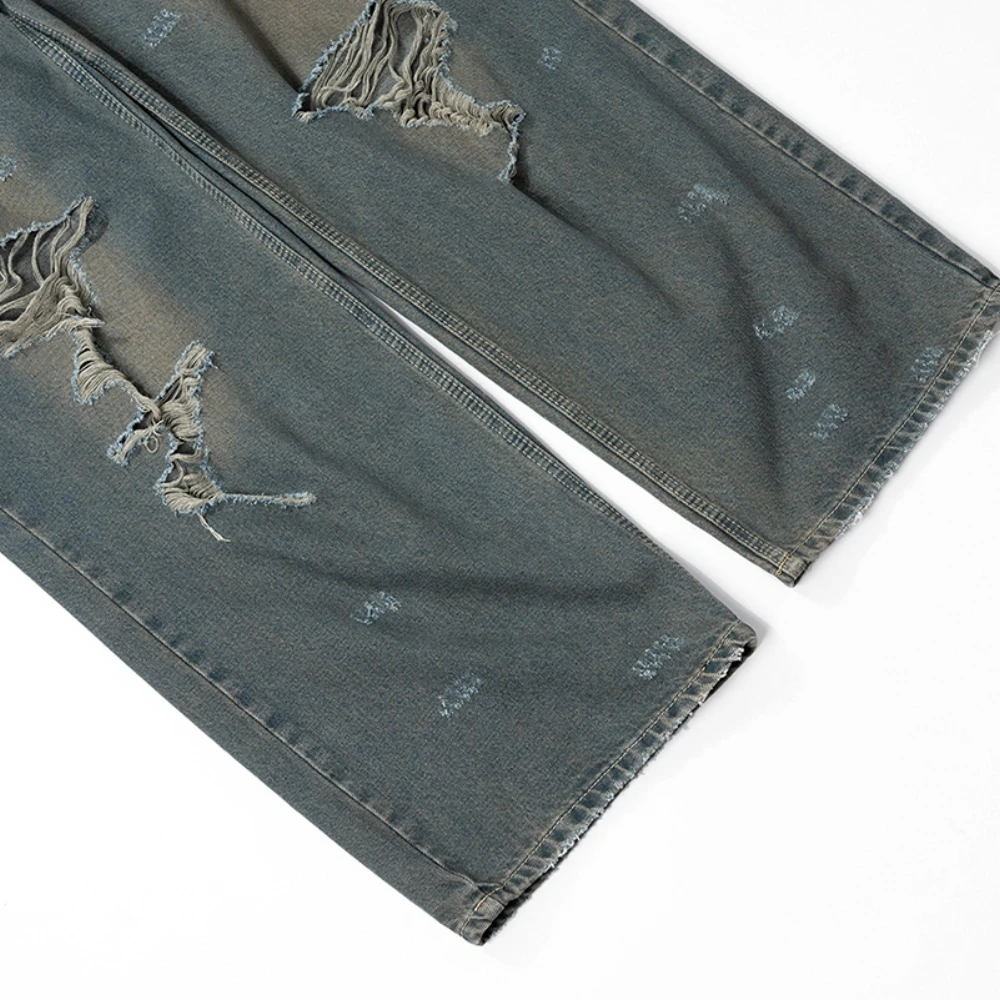 Washed Grunge Ripped Holes Distressed Baggy Jeans for Men Women Loose Spring Denim Trousers Goth Pants Streetwear Y2k Aesthetic