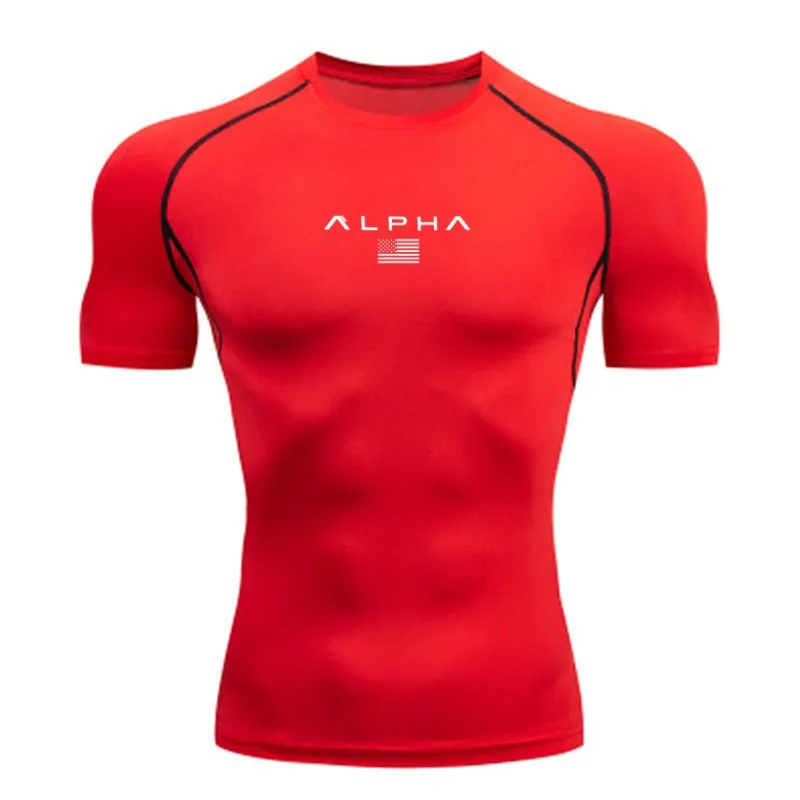 T-shirt compressive da uomo, abbigliamento sportivo estivo, magliette da corsa elastiche ad asciugatura rapida, top sportivi, felpe sportive e fitness - immagine 5