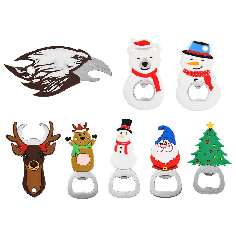 Christmas Beer Opener Santa Snowman Bottle Openers Silicone Stainless Steel Bottle Opening for 2025 Navidad Party Decor Supplies