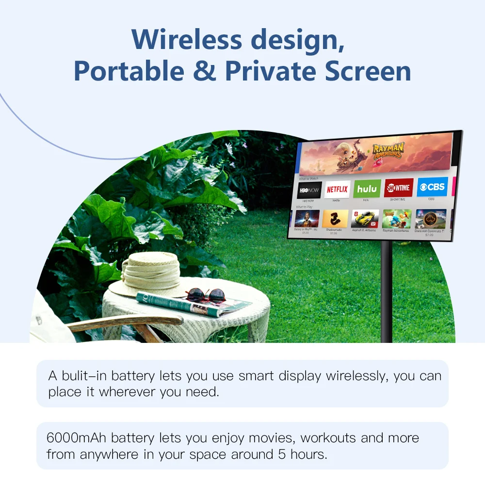 Android Tablet Smart Television In Cell Touch 21.5 inch Lcd Screen Movable Wireless Rollable Smart Tv With 5hr Battery