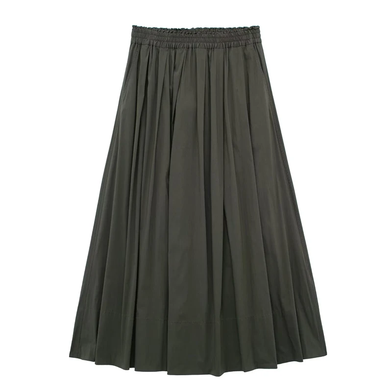 

2023 Women's Summer New Elastic Waist Fashion Versatile Skirt Loose Pleated Mid Length Skirt