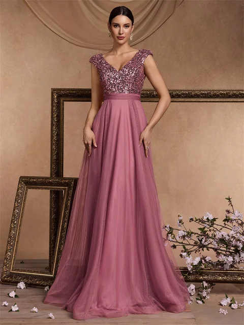 Elegant Blue Sequins Evening Dress Luxury