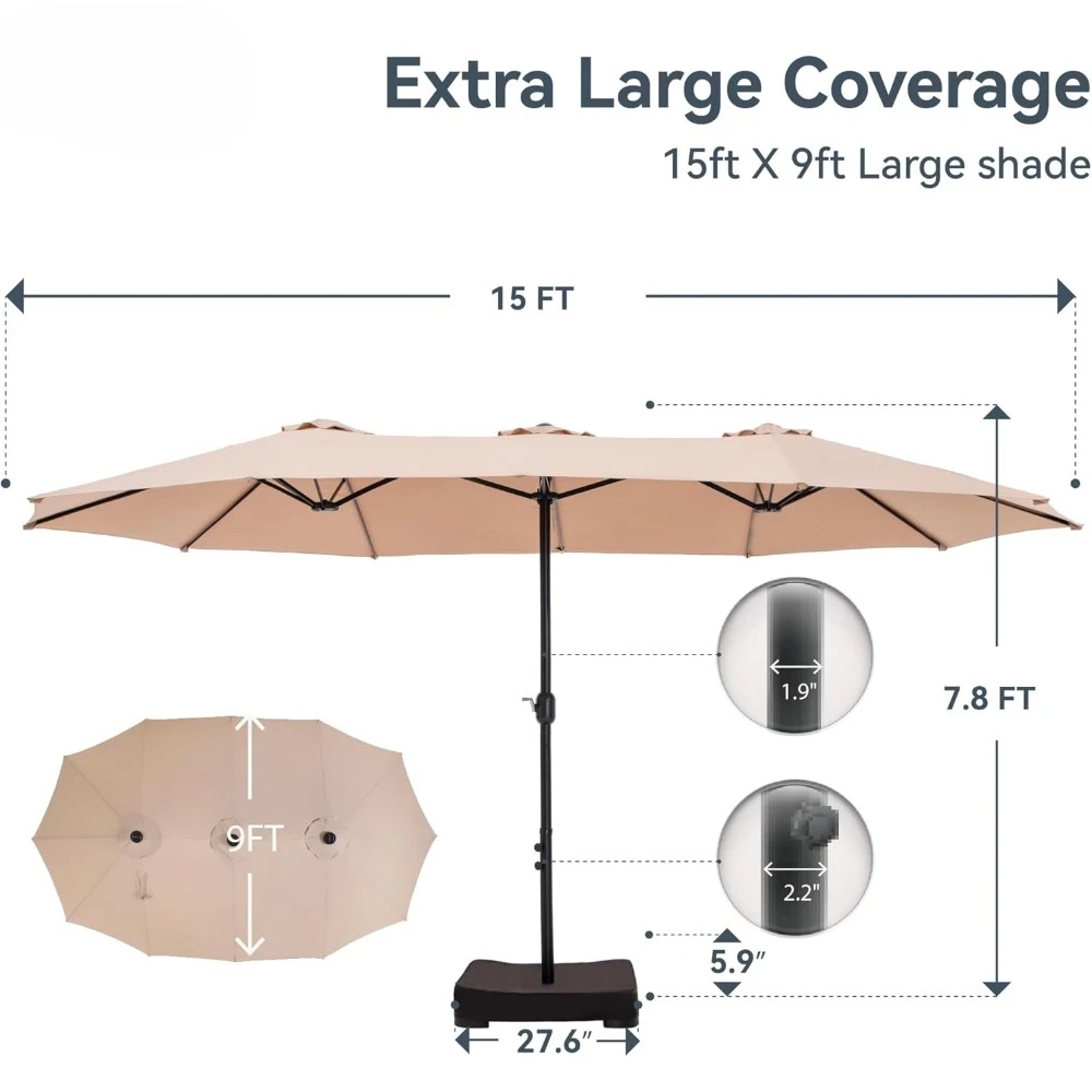 15ft Large Patio Umbrellas with Base Included, Outdoor Double-Sided Rectangle Market Umbrella with Crank Handle, for P 6