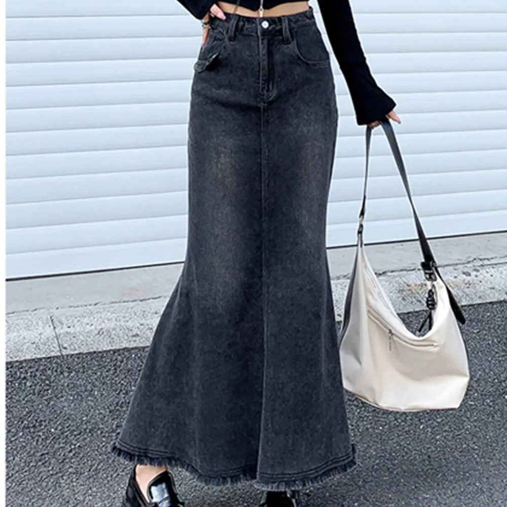 Free Shipping 2023 New Fashion Long Maxi Denim Jeans Women S-XL High Waist  Spring Summer Mermaid Style Pockets Skirts - AliExpress