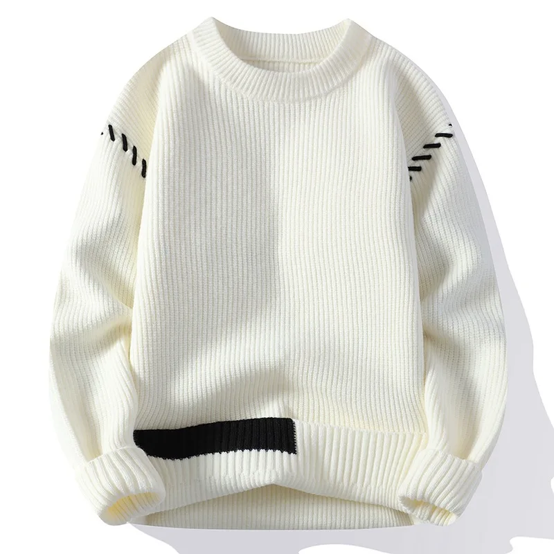 New Fashion Youthful Vitality Mens Turtleneck Sweater Autumn Winter Loose Casual Knitted Pullovers Men Warm Patchwork Knitwear 3