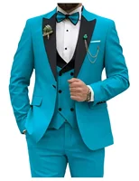 Slim Fit Men Suits Double Groom Formal Business Male Blazer Set Peak Lapel Party Wedding Tuxedo (Jacket+Vest+Pants) 1