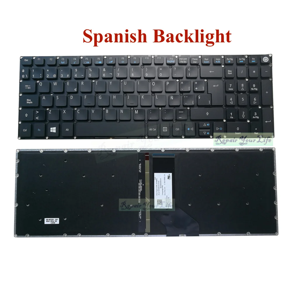 Spanish Brazilian PT BR Backlit Keyboard for Acer Aspire ES1-572 523 533  ES1-524 A315-41 A315-53 A315-51 A315-31 A315-21 New