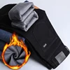 Men Fleece Lined Straight Jeans Male Winter Warm Fleece Lined Thickened Denim Pants Elasticity Comfortable Casual Loose Trousers